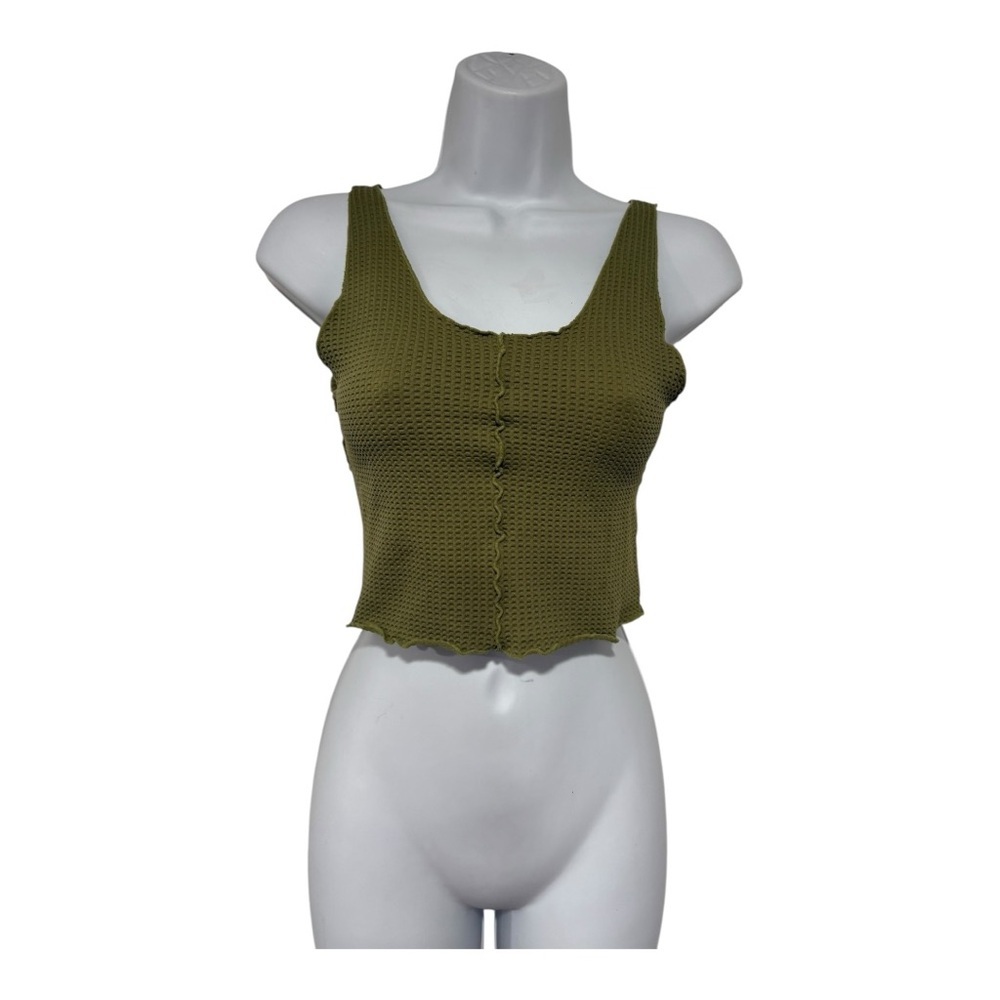 Green Ribbed Crop Tank Top